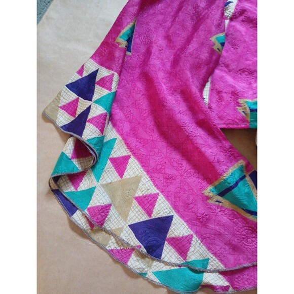 Silk Wrap Crop Top OS Pink Bell Sleeves Ethnic Hippie Festival Boho Aesthetic - Picture 8 of 8